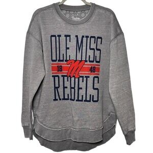 Pressbox Ole Miss Rebels Women's Large Gray Poncho Crew Sweatshirt Raw Hem Logo